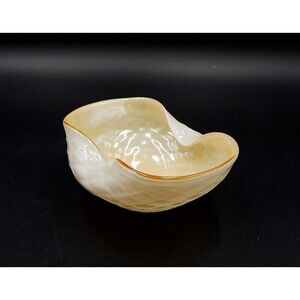 Art Glass Cigar Ashtray Candy Dish Bowl 2 Pinch White Petalled Cased Gold 5-3/4
